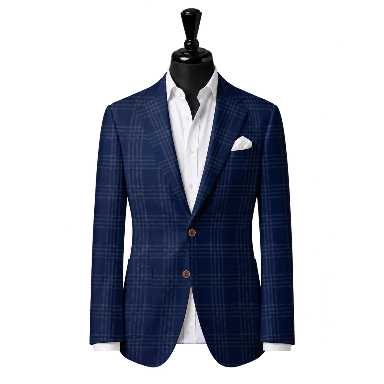 Reda blue plaid notch-lapel patch-pocket jacket