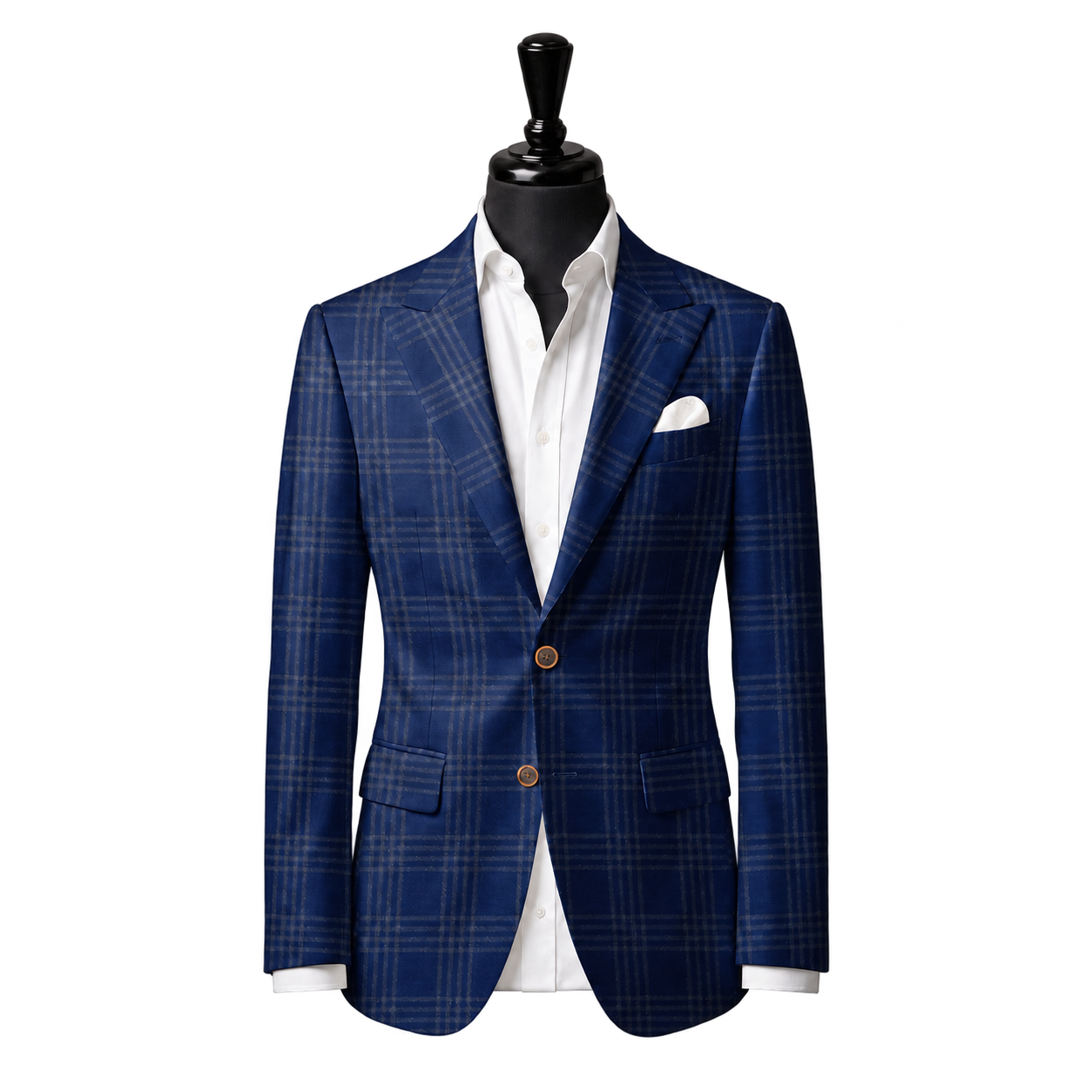 Reda blue plaid peak-lapel flap-pocket jacket